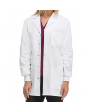 Cherokee 3 inch knit cuff lab coat with Certainty - White 