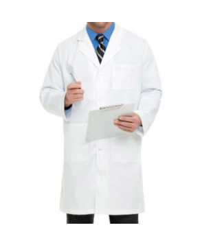 Landau mens knee length lab coat - White twill 