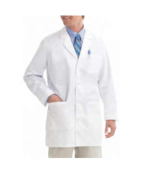 Landau mens four button lab coat - White