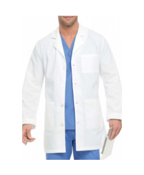 Landau mens four button lab coat - White 