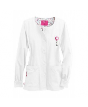 Life Is Peachy button front warm up scrub jacket - White 