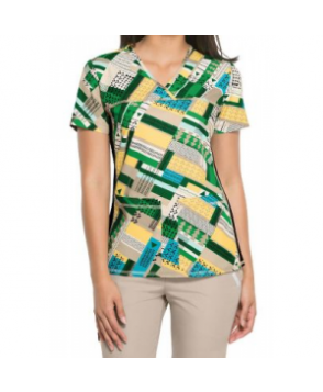 Cherokee Flexibles Pattern Pieces v-neck print scrub top - Pattern Pieces 