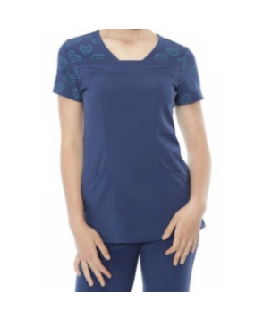 HeartSoul laser-cut heart pattern scrub top aser Love Navy 