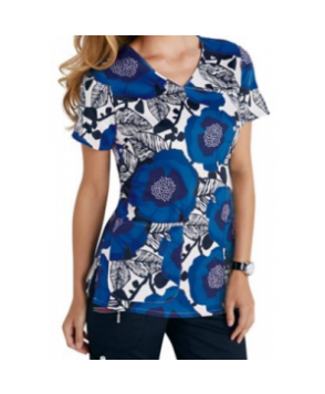 Beyond Scrubs Wild Flower royal y-neck print scrub top - Wild Flower Royal 