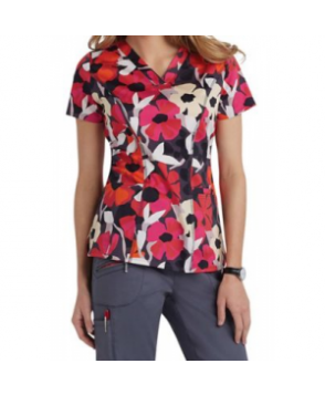 Beyond Scrubs Botanical Garden Hibiscus v-neck print scrub top - Botanical Garden Hibiscus 