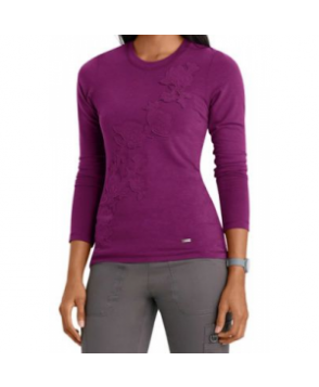 Koi Angelique Applique long sleeve underscrub tee - Plum 