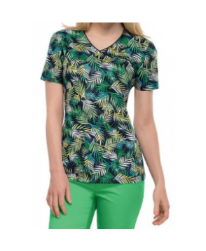 Cherokee Runway Luau Leaves mock wrap print scrub top uau leaves 