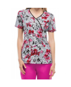 Cherokee Runway Jewel Of The Jungle mock wrap print scrub top - Jewel of the Jungle 