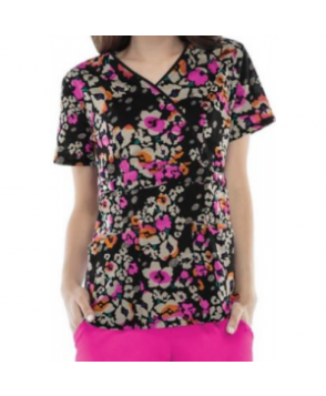 Cherokee Runway Floral Cheetah print scrub top - Floral Cheetah 