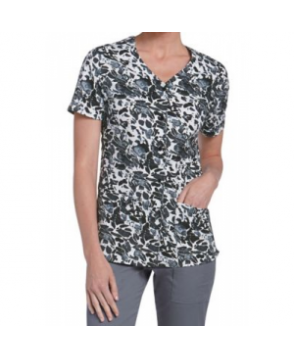 Landau Smart Stretch Quartz v-neck print scrub top - Quartz 