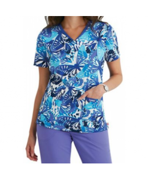 Landau Smart Stretch Evening Flight v-neck print scrub top - Evening Flight 