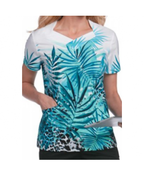 Landau Smart Stretch Jungle Palm print scrub top - Jungle Palm 