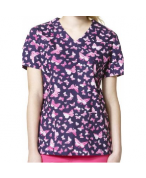 Zoe + Chloe Butterflies v-neck print scrub top - Z+C Butterflies 