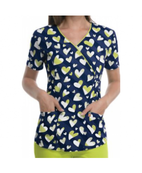 Code Happy Love to Smile print scrub top with Certainty ove To Smile 