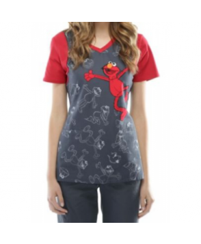 Cherokee Tooniforms Chalkboard Elmo print scrub top - Chalkboard Elmo 