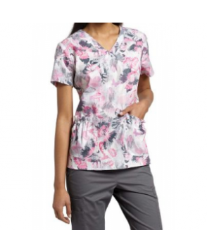 White Cross Tropical Flutter Pink print scrub top - Tropical Flutter Pink 