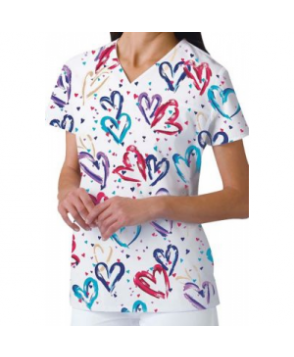 Cherokee Heartbeat print v-neck scrub top - Heartbeat 