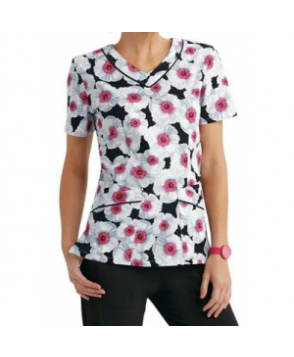 Landau Smart Stretch Pretty Poppy v-neck print scrub top - Pretty Poppy 