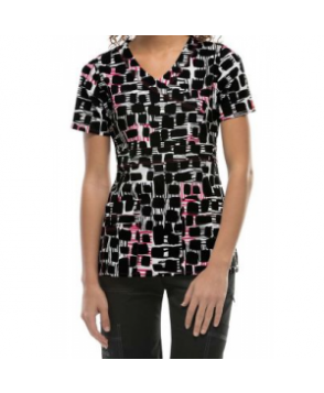 Dickies Gen Flex All Squared Away crossover print scrub top - All Squared Away 
