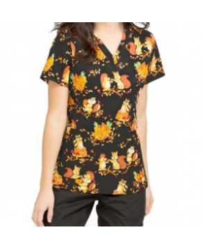 Peaches Anna Fall Friends print scrub top - Fall Friends 