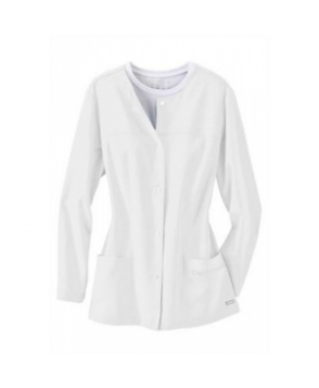 Jockey snap front crew neck scrub jacket - White 