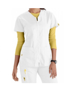 WonderWink Origins Kilo Zip Front v-neck scrub jacket - White 