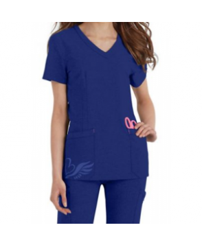 Smitten Headliner v-neck logo pocket scrub top - Galaxy 