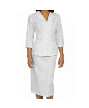 Med Couture Abigail 3/4 Sleeve Embroidered Collar Dress Suit - White 