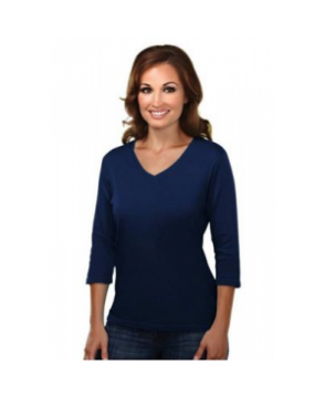 Mystique ladies 3/4 sleeve v-neck scrub tee - Navy 