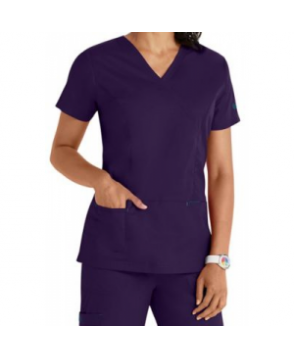 Bio Bring It On mock wrap scrub top - Eggplant/Caribbean 