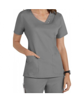 Cherokee Luxe asymmetrical mock-wrap scrub top - Grey 