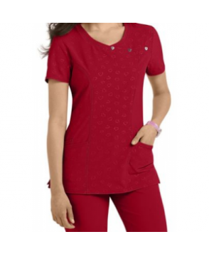 HeartSoul Be Mine embossed crossover scrub top - Red 