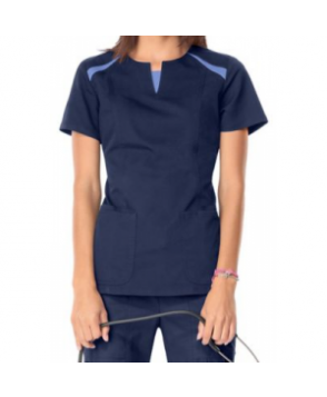 Cherokee Luxe notch neck scrub top - Navy/Ceil 