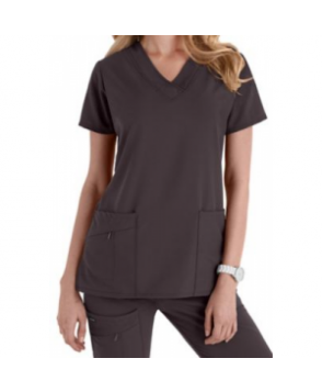 Jockey v-neck zipper pocket scrub top - Granite 