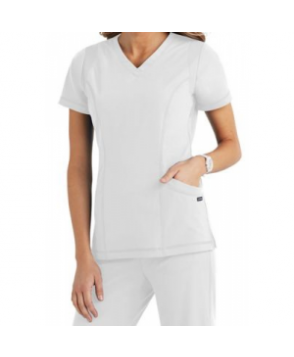 Jockey mesh trim v-neck moisture wicking scrub top - White 