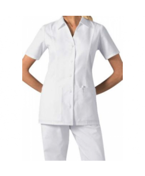 Cherokee standing collar button front scrub top - White 