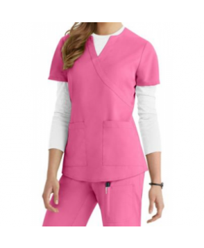 NrG by Barco -pocket mock-wrap scrub top - Azalea 