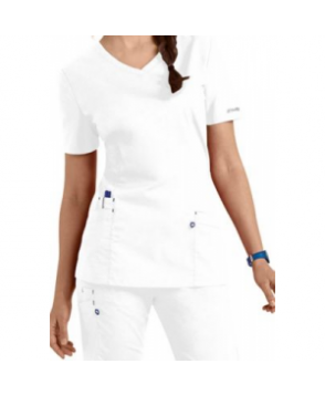 Landau Work Flow 3-pocket v-neck scrub top - White 