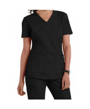 Landau for Women prewashed v-neck two pocket scrub top - Black 