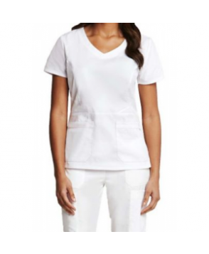 Prima by Barco round neck fashion white scrub top - White 