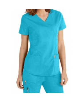Code Happy Bliss mock wrap scrub top with Certainty - Turquoise 