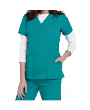 Cherokee Workwear 4 pocket mock-wrap scrub top - Teal Blue 