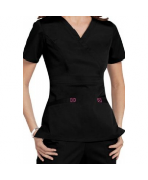 Cherokee Workwear Core Stretch mock-wrap scrub top - Black/shocking pink 