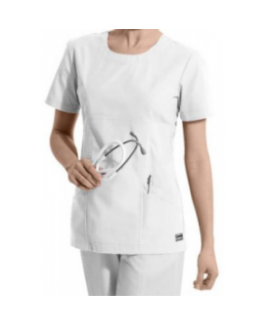 Landau antimicrobial scoop neck scrub top - White 