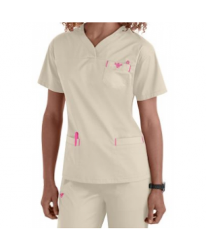 Med Couture Sport crossover v-neck scrub top - Khaki/cotton candy 
