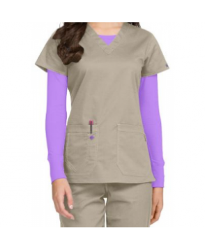 MC by Med Couture Olivia v-neck scrub top - Khaki/Purple Haze 