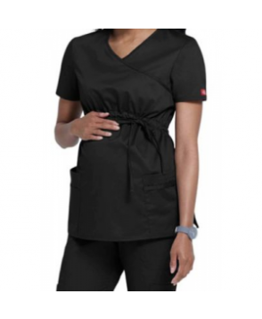 Dickies Gen Flex mock-wrap maternity scrub top - Black 