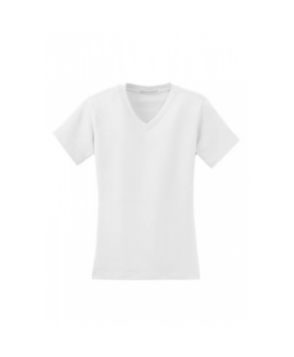 Ladies modern stretch v-neck short sleeve shirt - White 