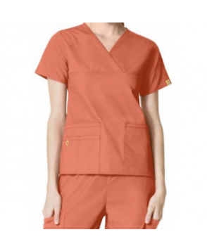 WonderWink Origins Charlie y-neck contrast trim scrub top - Orange Sherbet 