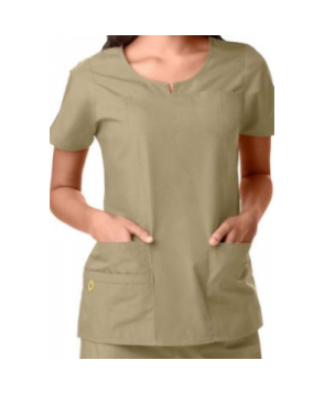 WonderWink Origins Foxtrot round neck scrub top - Khaki 